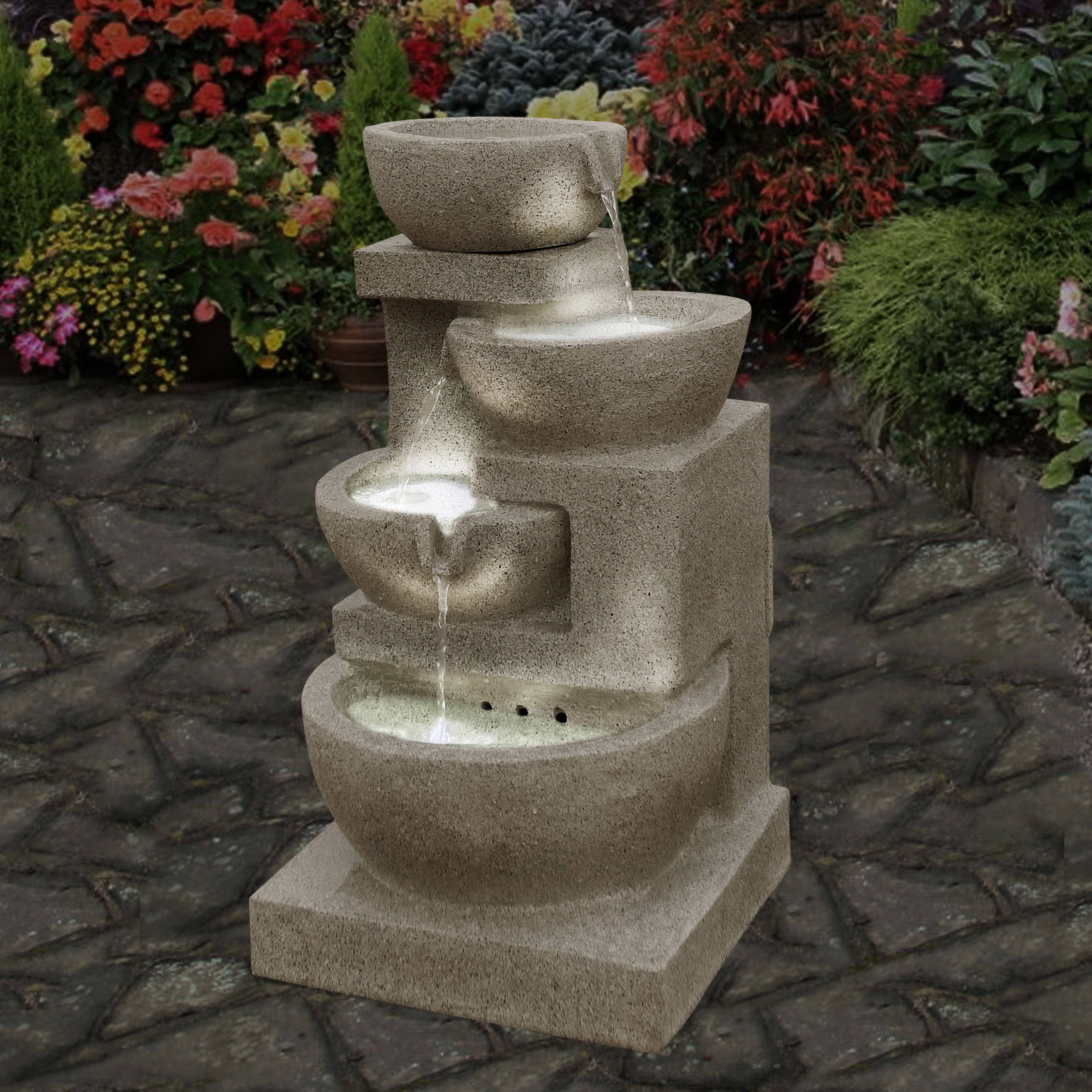 Fountains Arts 4 tiers solar resin fountain dancing water video